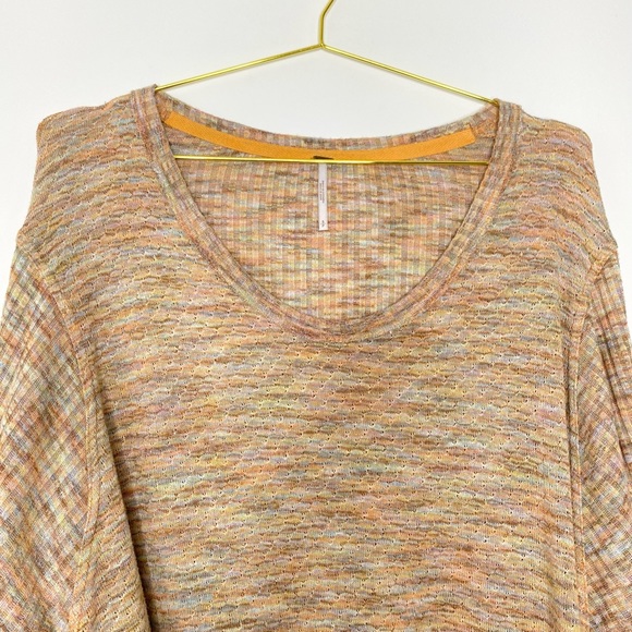 Free People Happy Day Boho Knit Puff Sleeve Sweater Blouse Marled Orange Small - Picture 2 of 15